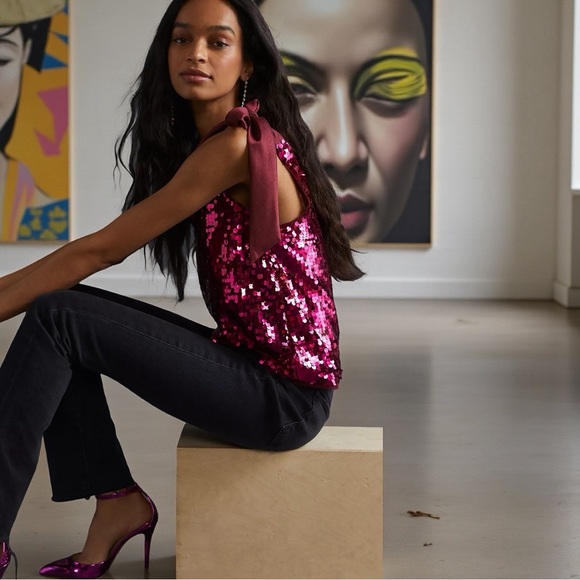 Anthropologie Tops - NWT Anthropologie Maeve Sequined Tie-Strap Tank Women's Size Large